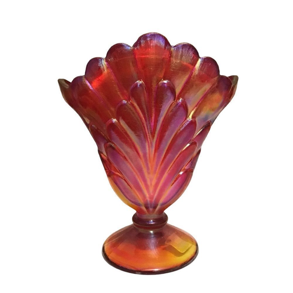 Vintage Fenton Ruby Amberina Stretch Plume Vase‎